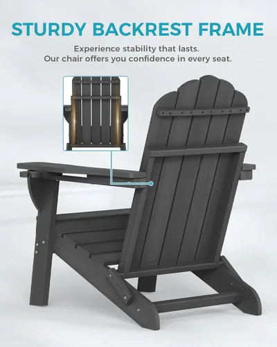Miniatura 5 de Silla Adirondack plegable, silla Adirondack de HDPE con 2 soportes para tazas, sillas para fogatas al aire libre de fácil montaje para patio, Negro