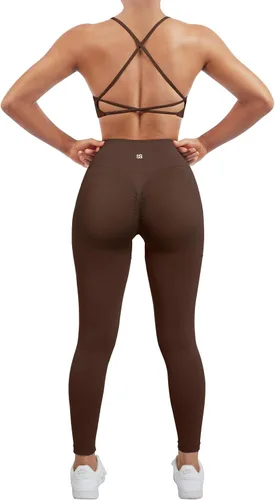 SUUKSESS Conjuntos de entrenamiento sin costuras para mujer, sujetador deportivo con tiras y cintura alta, pantalones cortos