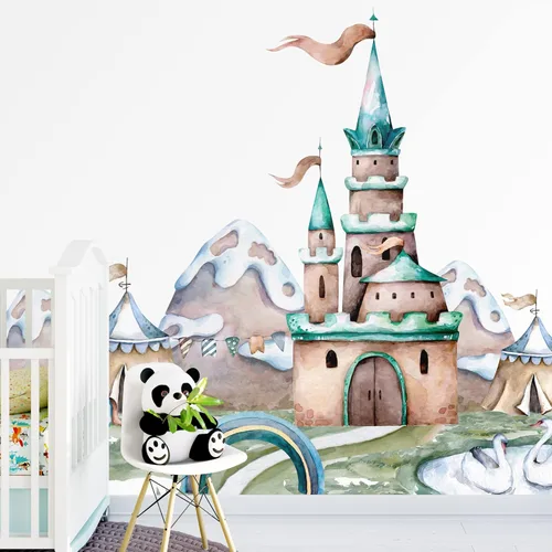 Miniatura 32 de IDEA4WALL Adhesivo mural removible para pared, cielo azul, castillo mágico místico, fantasía y ciencia ficción, arquitectura, fotografía, arte