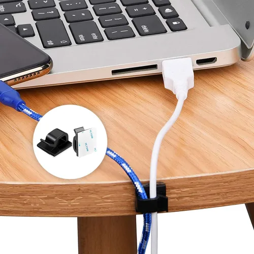 Miniatura 4 de 150 clips adhesivos para cables negros, organizador de cables para exteriores, organizador de cables para debajo del escritorio, automóvil, pared