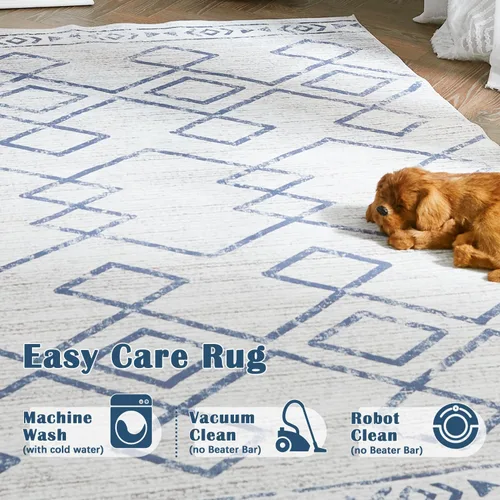Miniatura 3 de jinchan Alfombra marroquí de pasillo 2x6 - Alfombra lavable a máquina para cocina, alfombra moderna geométrica de pelo bajo, suave, ligera, azul