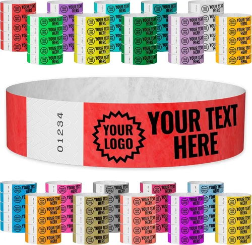 Miniatura 24 de WristCo Pulseras de Impresión Personalizada Azul Neón – 2,000 Unidades Tyvek ¾" x 10" – Añade Cualquier Texto, Logotipo e Imagen y Recibe Pulseras