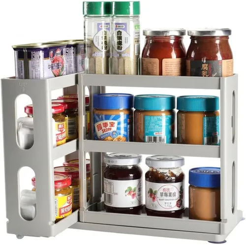 Miniatura 8 de Dutiplus Organizador de especias de 3 niveles, gabinete de almacenamiento giratorio y tirado para encimera de cocina, baño, 10.8 pulgadas de alto x