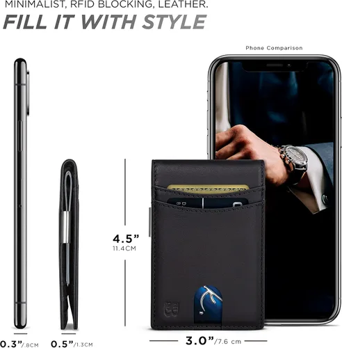 Miniatura 3 de SERMAN BRANDS Billetera con clip de dinero para hombre. Carteras delgadas con bolsillo frontal con bloqueo RFID para hombres, de cuero de grano