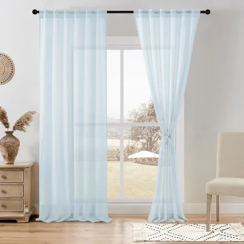 Miniatura 24 de DWCN Cortinas traslúcidas de lino floral, bolsillo para barra y pestaña trasera, cortina de mezcla de lino para dormitorio, sala de estar, cortinas
