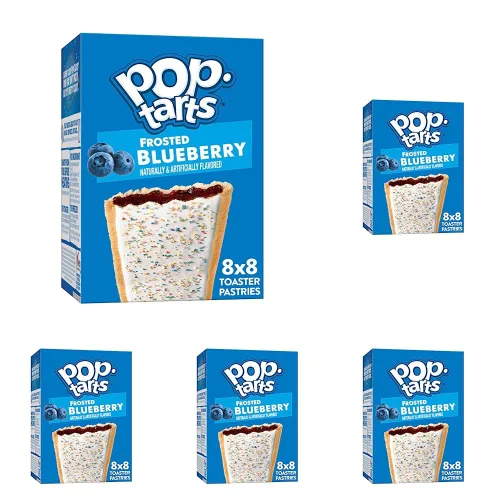 Pop-Tarts Pasteles tostadores, alimentos para el desayuno, aperitivos para niños, arándanos esmerilados (64 tartas) (paquete de 5)