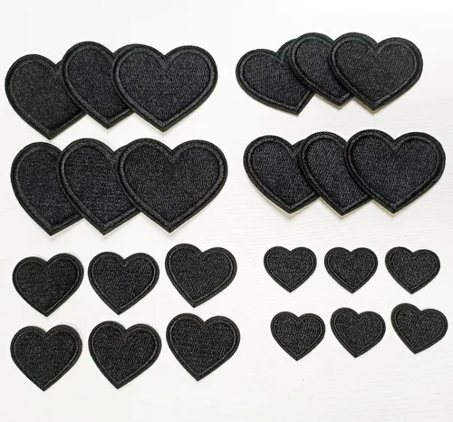 Miniatura 2 de 24 parches para planchar con corazón negro, parches bordados con corazón para ropa, chaquetas, sombreros, mochilas, jeans