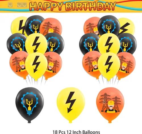 Miniatura 6 de Decoraciones de fiesta de electricista, electricista, liniero, decoraciones temáticas incluye pancarta de feliz cumpleaños, decoración de tartas