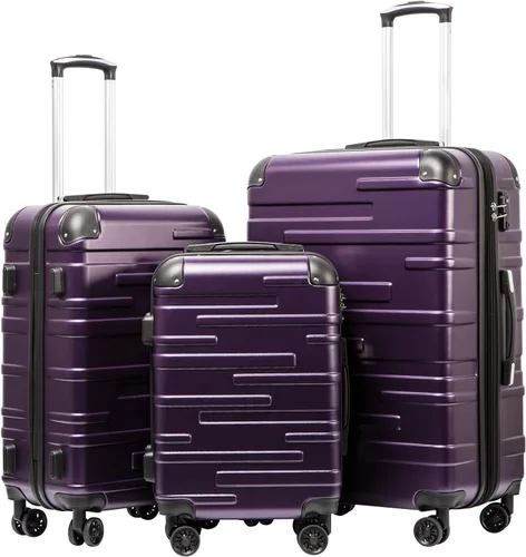 Coolife Maleta expandible (solo 28 pulgadas), juego de 3 piezas con cerradura TSA Spinner de 20 pulgadas, 24 pulgadas, 28 pulgadas, Púrpura