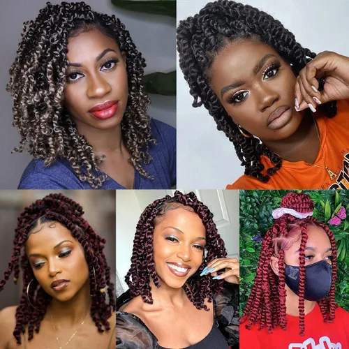 Miniatura 6 de Leeven Cabello rubio degradado de 14 pulgadas, pretrenzado y trenzado de pasión, 8 paquetes de extensiones de cabello sintético bohemio para mujeres