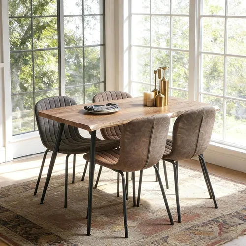 Miniatura 16 de Juego de mesa de comedor para 4, moderno juego de mesa de cocina de 5 piezas, mesa de comedor rectangular de 47 pulgadas y sillas vintage de piel