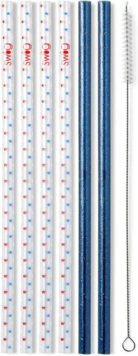 Miniatura 31 de Swig Life Juego de popotes reutilizables con purpurina transparente + popote alto Aqua y cepillo de limpieza, cada popote es de 10.25 pulgadas