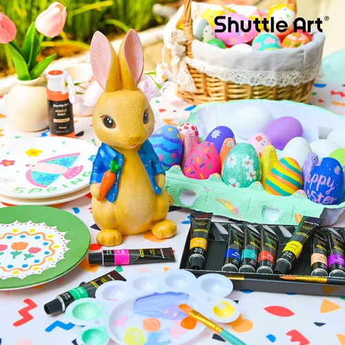 Miniatura 2 de Juego de pintura acrílica Shuttle Art, 16 tubos de 12 ml, calidad de artista, pigmentos ricos no tóxicos, colores ideales para niños, adultos