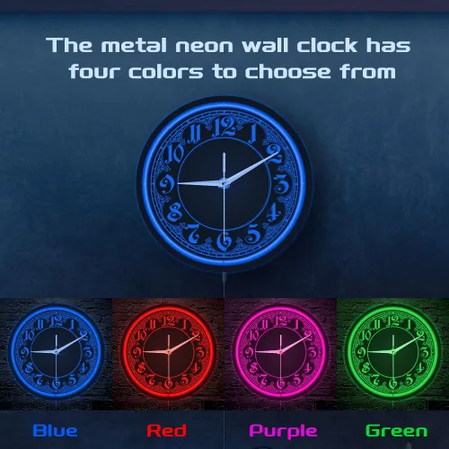 Miniatura 3 de The Geeky Days Reloj de pared con diseño retro con números arábigos LED azules con iluminación de neón para dormitorio, sala de estar, decoración