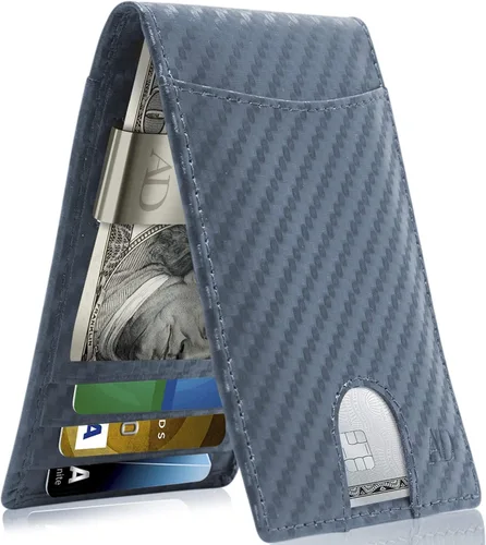 Billeteras de cuero real para hombre - Billetera plegable con clip de dinero, bolsillo frontal RFID, delgada, minimalista, para hombre, tarjetero de