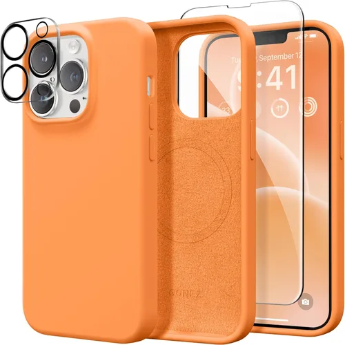 Miniatura 161 de GONEZ Funda de silicona para iPhone 14 Pro Max, compatible con MagSafe, con protector de pantalla + protector de lente de cámara, silicona líquida a