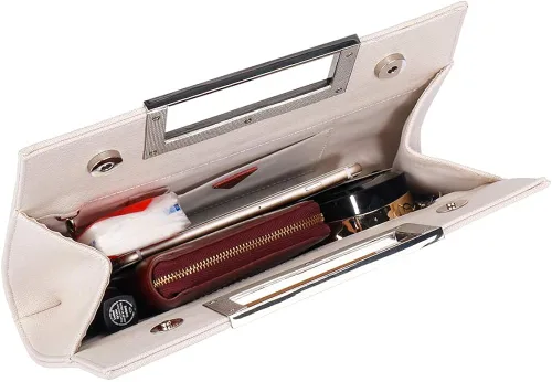 Miniatura 4 de WALLYNS Bolso de mano para mujer piel sintética pajilla fiesta de noche agarre de metal con correa de cadena para el hombro
