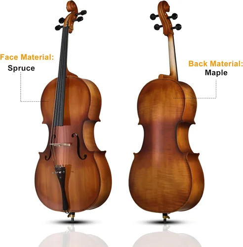 Miniatura 4 de Vasitelan Violonchelo acústico 4/4, violonchelo acústico de tamaño completo con funda acolchada, cuerda extra, puente, arco y colofonia para adultos
