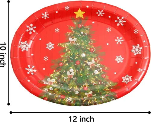 Miniatura 3 de WDF Paquete de 50 platos de papel de Navidad – Platos de papel ovalados de 10 x 12 pulgadas para suministros de fiesta, árboles de Navidad, plato