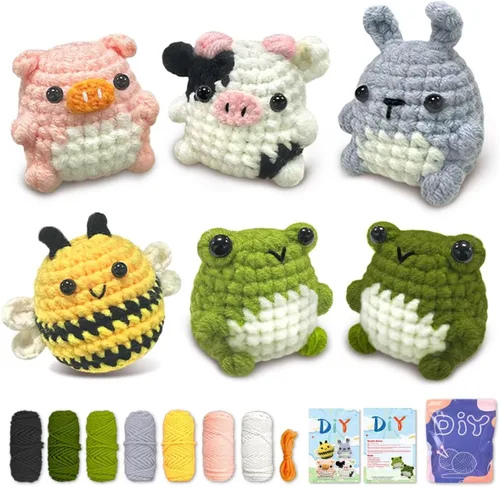 Miniatura 7 de YAMAXIN Kit de Ganchillo para Principiantes Adultos – 4PCS Kit de Inicio de Amigurumi de Animales de Ganchillo con Hilo, Ganchos, Herramientas