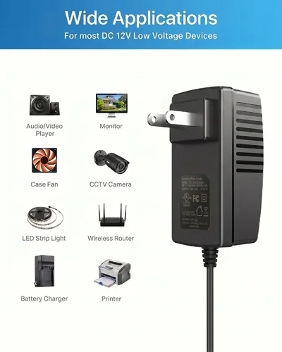 Miniatura 7 de ZOSI Adaptador de fuente de alimentación de 3 pies AC 100-240V a DC 12V 1A 1000mAvAvPower para cámara de vigilancia de seguridad CCTV, sistema DVR