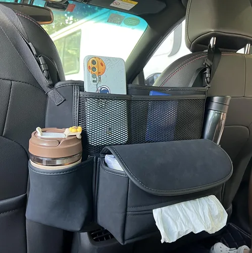 Miniatura 5 de JEYODA Organizador de asiento de ante para automóvil, bolsa de respaldo de asiento de alta capacidad, almacenamiento central para camionetas, SUV