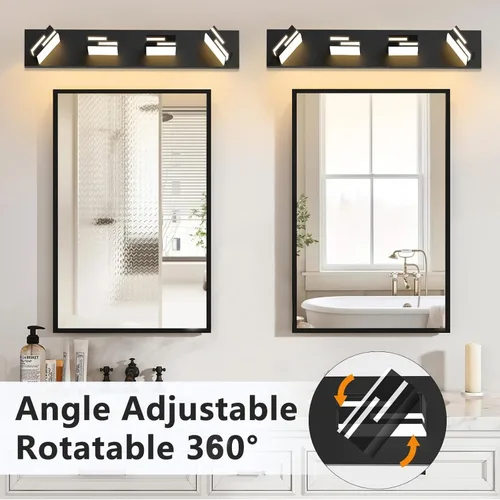 Miniatura 6 de Lámparas LED modernas para tocador de baño, 4 luces, 5CCT, regulables, color negro mate, para accesorios de iluminación de baño sobre espejo