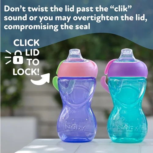 Miniatura 5 de Nuby No-Spill Clik-It - Vaso para sorber de boquilla suave con clip de mosquetón, paquete de 3 unidades, 10 onzas, taza para bebés de 6 meses en Rosa