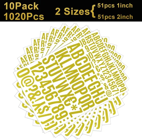 Miniatura 3 de 10 hojas de calcomanías de letras de papel de aluminio dorado, 1020 piezas de letras de vinilo autoadhesivas de varios tamaños para decoración