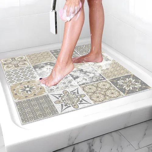 Miniatura 10 de Tapete de ducha antideslizante de 20 x 20 pulgadas, esponja de PVC para masaje, segura, antideslizante, cuadrado, tapete de baño de ducha suave