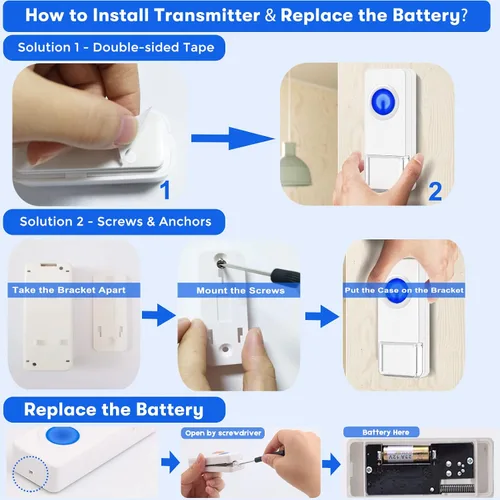 Miniatura 8 de Timbre inalámbrico Coolqiya con 2 botones remotos y 3 receptores de enchufe, no necesita pilas para receptor de más de 50 campanadas, blanco