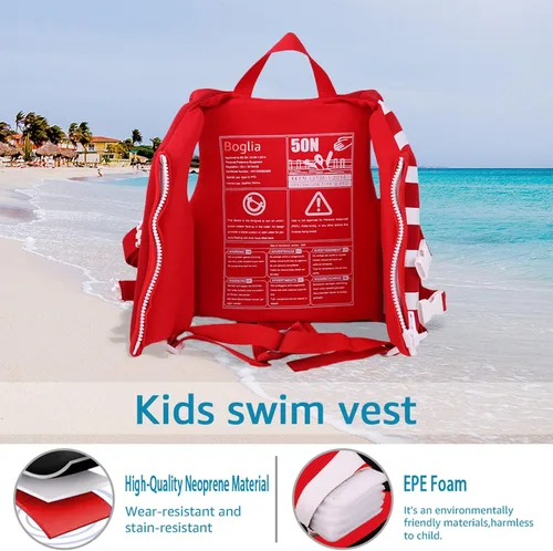 Miniatura 3 de PROTAURI Chaleco de natación para niños – Traje de baño flotante, flotabilidad para aprender a nadar de 2 a 9 años o más, 50N Rojo