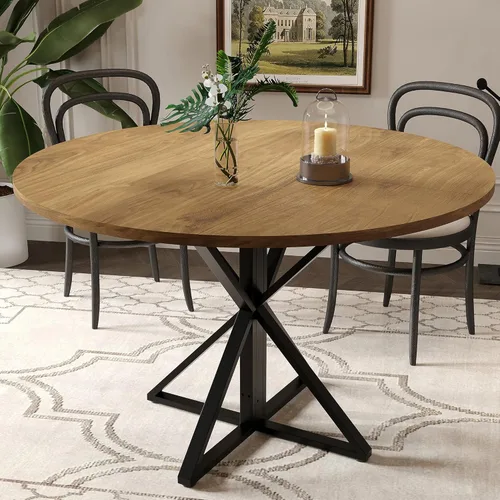 Miniatura 15 de GarveeHome Mesa de comedor redonda para 4-6, 47.2 pulgadas, mesa de cocina de granja con almacenamiento, mesas de comedor circulares para cocina