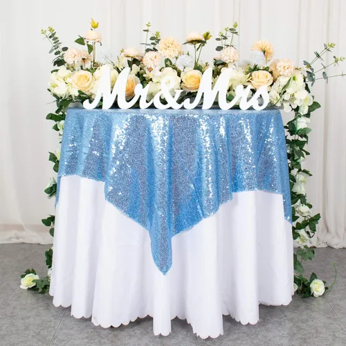AMZLOKAE Mantel de Lentejuelas Cuadrado 50x50 Azul Bebé Cubierta de Mesa con Purpurina Manteles para Fiestas Mantel Sin Costuras Azul Claro