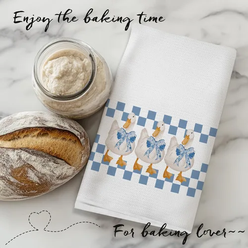 Miniatura 6 de Coquette - Toallas de cocina de ganso tonto con lazo azul, a la moda, retro, a cuadros, para decoración de baño, paños de cocina para cocina, Ganso