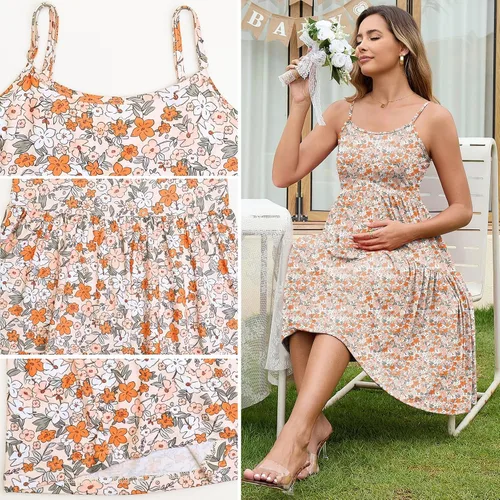 Miniatura 69 de GINKANA Vestido de maternidad sin mangas para mujer, con tirantes ajustables, vestido casual de verano para uso diario o baby shower