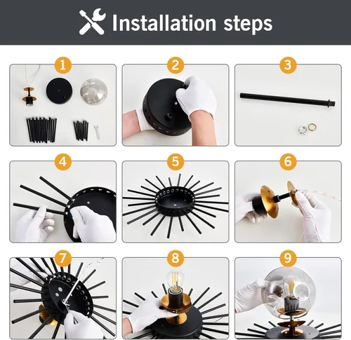 Miniatura 5 de UOFUS Lámpara de techo pequeña de montaje empotrado negra con globo de cristal Sputnik Starburst 1 luz cerca de techo para pasillo, comedor, Negro