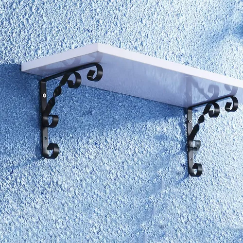 Miniatura 5 de Soportes de estante triangulares de hierro forjado montados en la pared, soportes flotantes rústicos con gancho de flores, para estantería, estante
