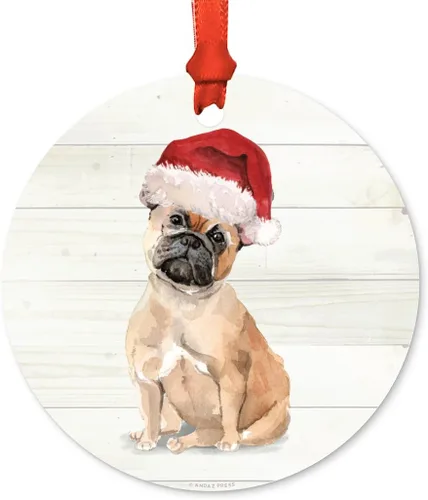 Miniatura 52 de Andaz Press Adorno de Navidad de metal personalizado para perro, perro y mascota, cocker spaniel con sombrero de Papá Noel, 1 paquete, incluye cinta