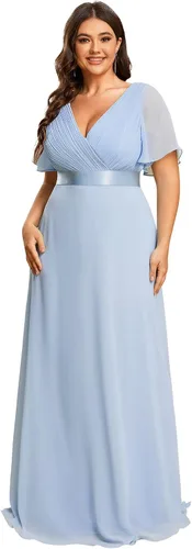 Miniatura 128 de Ever-Pretty Vestido formal para mujer, Navidad, Año Nuevo, cuello en V, gasa, talla grande, largo hasta el suelo, vestido de dama de honor