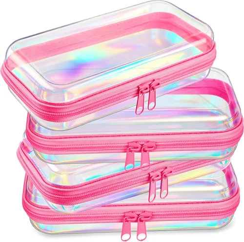 Miniatura 21 de Hoolerry 4 piezas de estuches rígidos transparentes con cremallera, bolsas de maquillaje, estuche de plástico para lápices, contenedores de caja