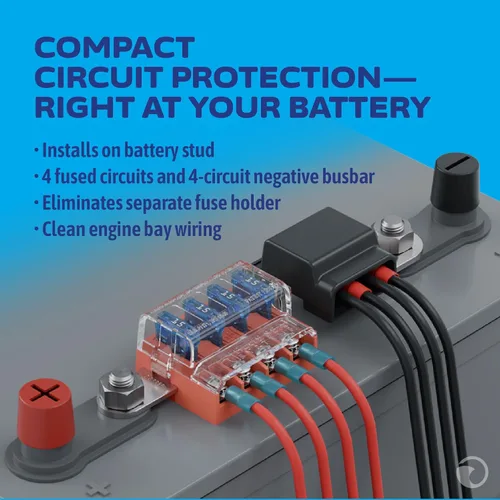 Miniatura 2 de Blue Sea Systems Kit de circuito de 4 vías, bloque de fusibles de cuchilla ST 5024, montaje en terminal de batería, 100 amperios Con tapa.