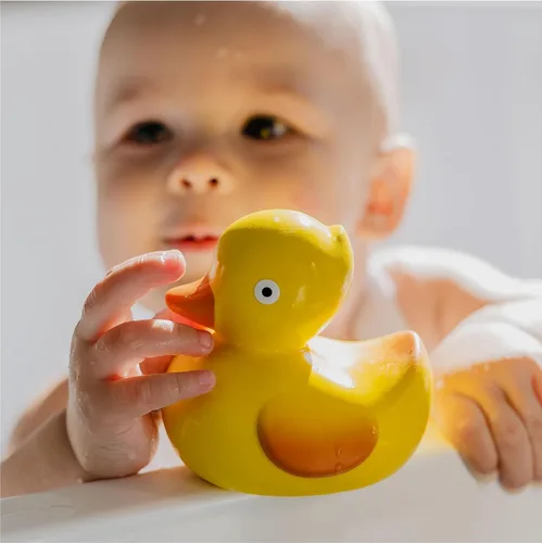 Miniatura 5 de CaaOcho Juguete de baño de goma natural pura – Juguete de goma para bebé de lirio el pato – Juguetes de baño sin agujeros, juguetes de baño sin BPA