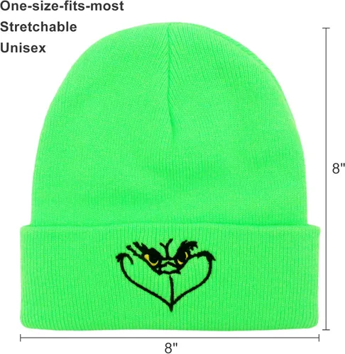 Miniatura 5 de Gorro de Navidad verde de Navidad, gorro cálido y holgado, suave para invierno, divertido gorro de Navidad para hombres y mujeres