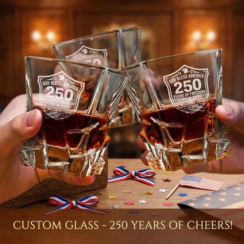 Miniatura 7 de Personalized 250th Anniversary Rocks Whiskey Decanter Set – USA 250 Independence Gift for Men, Custom Engraved Family Name or Text, Decanter, 4