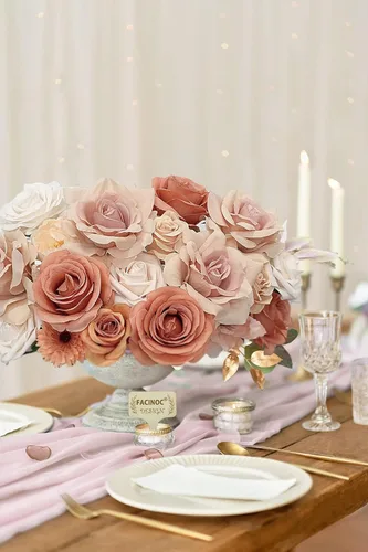 Miniatura 5 de FACINOC Rosas Flores Artificiales Ramo Combo Caja Set para Bricolaje Centros de Mesa de Boda para Mesa Nupcial Baby Shower Fiesta Decoraciones