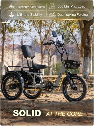 Miniatura 5 de Full Suspension Folding Electric Tricycle for Adults, Aluminum Alloy, Torque Sensor, 20MPH 100Miles 20×3 inch Fat Tire Electric Trike, 1200W 48V