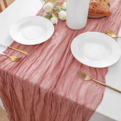 Miniatura 4 de Paquete de 12 manteles de gasa con rosa de cedro polvoriento, de 10 pies, para decoración de boda (35 x 120 pulgadas)