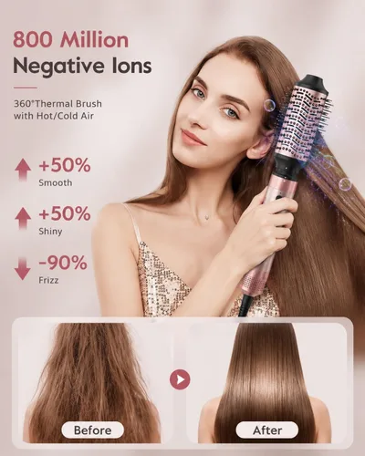Miniatura 5 de Brightup Air Styler 5 en 1, cepillo secador de pelo de alta velocidad de 1400 W, rizador de pelo automático profesional con botón de disparo frío