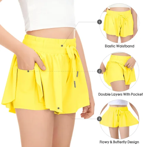 Miniatura 3 de Paquete de 2 pantalones cortos de mariposa para niños y niñas, pantalones cortos holgados con bolsillo 2 en 1, pantalones cortos deportivos